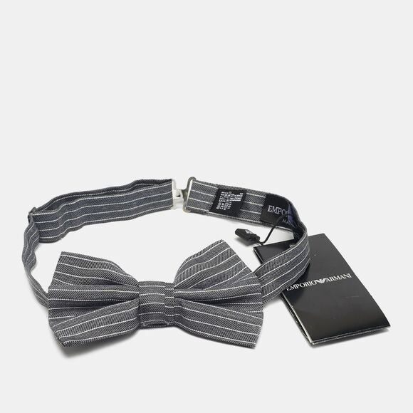 Emporio Armani Grey Striped Papillon Annodato Bow Tie